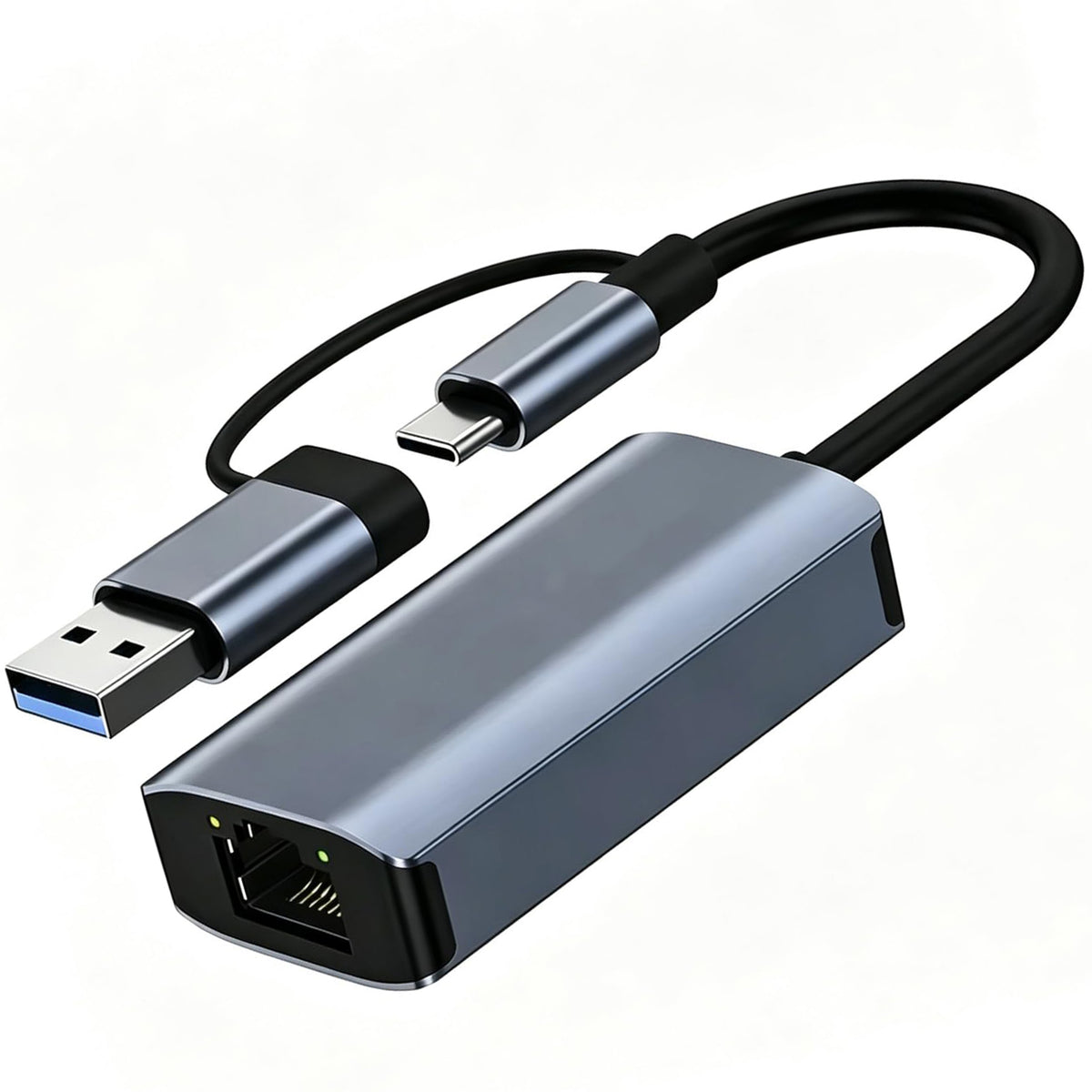 2 in 1 USB C and USB to Ethernet Adapter Aluminum USB 3.0 to RJ45 Gigabit LAN Converter 1000Mbps for MacBook Nintendo Switch Surface Pro Laptop PC
