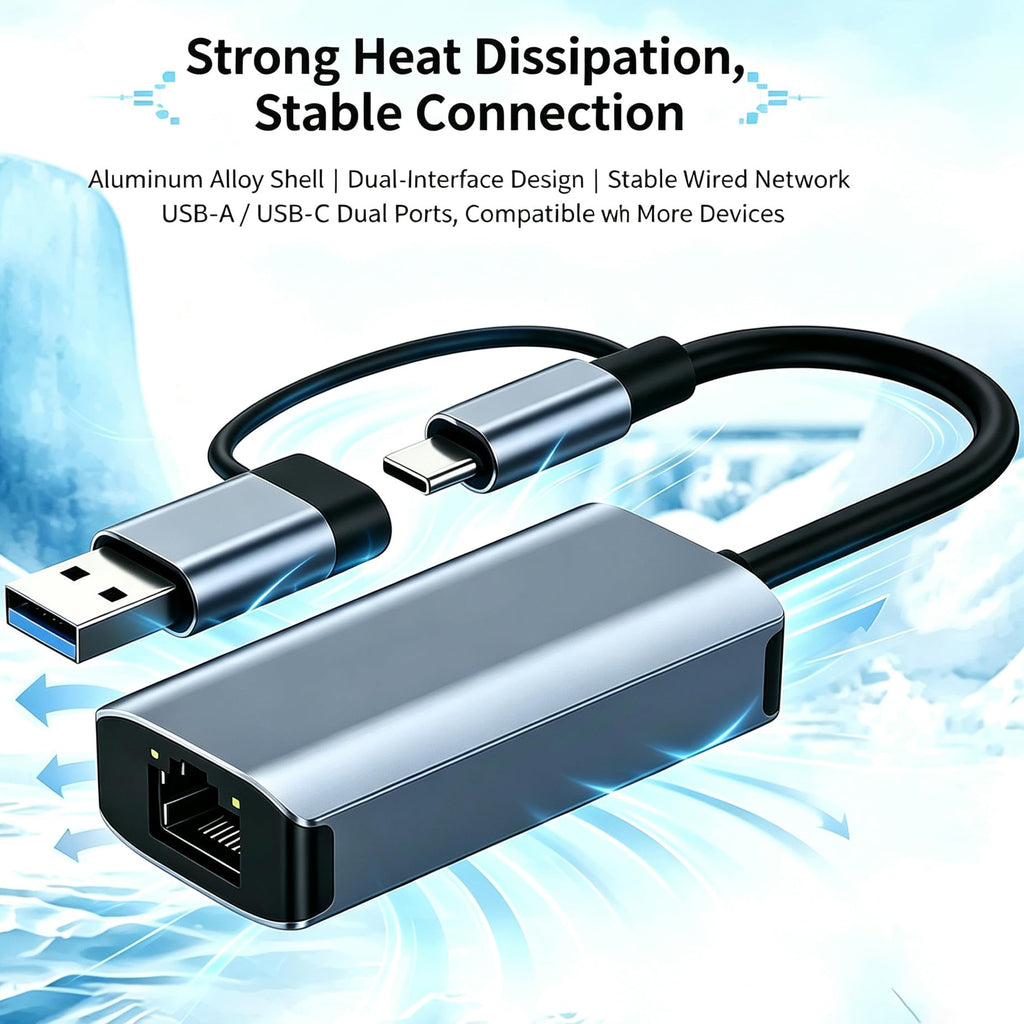 2 in 1 USB C and USB to Ethernet Adapter Aluminum USB 3.0 to RJ45 Gigabit LAN Converter 1000Mbps for MacBook Nintendo Switch Surface Pro Laptop PC