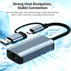 2 in 1 USB C and USB to Ethernet Adapter Aluminum USB 3.0 to RJ45 Gigabit LAN Converter 1000Mbps for MacBook Nintendo Switch Surface Pro Laptop PC