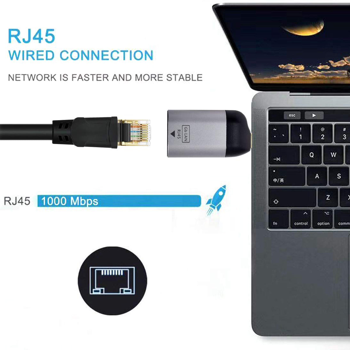 USB C to Ethernet Adapter Gigabit 1000Mbps Type C to RJ45 LAN Network Converter Cable Free for MacBook Pro Air iPad Pro Dell XPS Surface Laptop PC