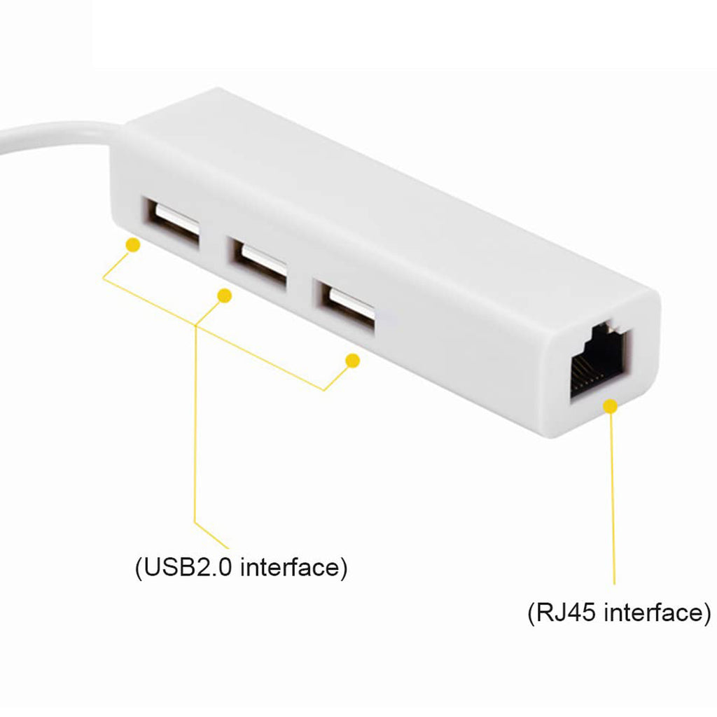 USB C to 3 Port USB 2.0 Hub with Ethernet Adapter Type C to RJ45 100Mbps Network LAN Splitter Dongle for MacBook Chromebook Pixel PC Laptop Tablet