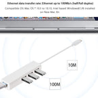 USB C to 3 Port USB 2.0 Hub with Ethernet Adapter Type C to RJ45 100Mbps Network LAN Splitter Dongle for MacBook Chromebook Pixel PC Laptop Tablet