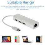 USB C to 3 Port USB 2.0 Hub with Ethernet Adapter Type C to RJ45 100Mbps Network LAN Splitter Dongle for MacBook Chromebook Pixel PC Laptop Tablet