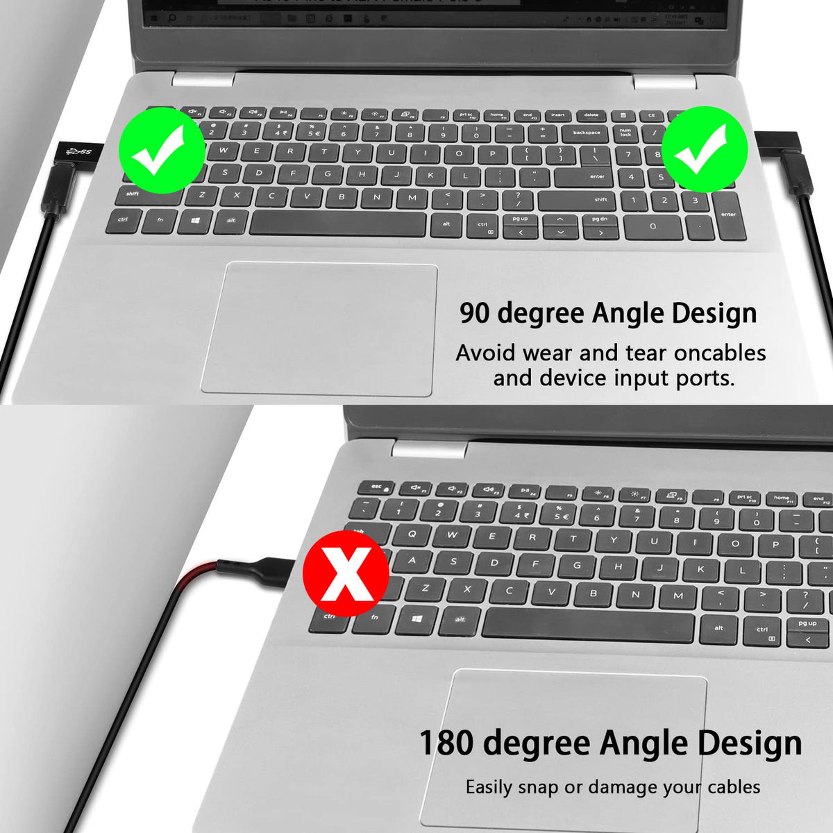 USB A Male to USB C Male 90 Degree Adapter 10Gbps Side Angle Type C Converter QC 60W PD 15W for Phone Laptop PC Charger Power Bank