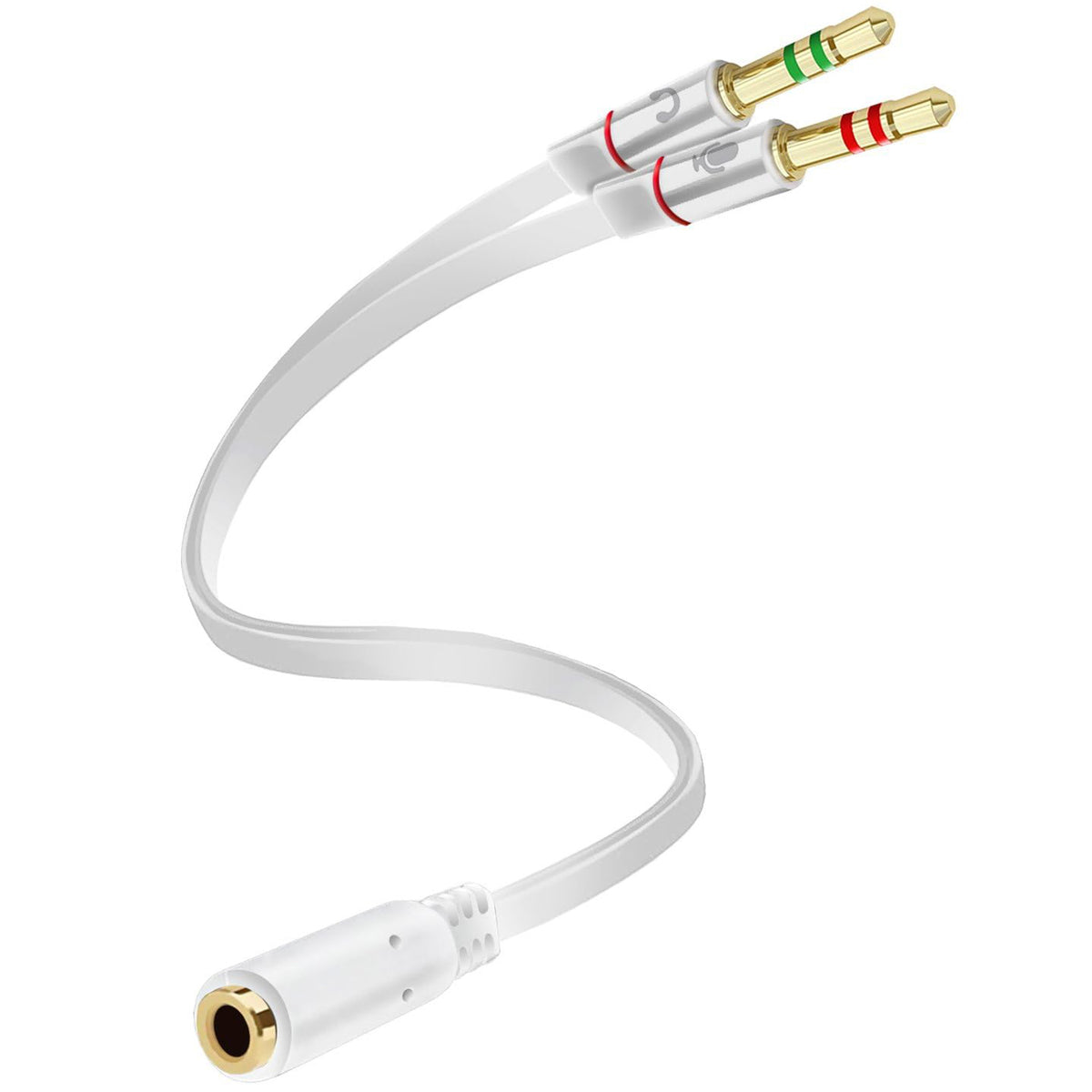 3.5mm Headset Splitter Cable for PC Gold Plated TRRS Female to Dual TRS Male Headphone and Mic Y Adapter 20cm