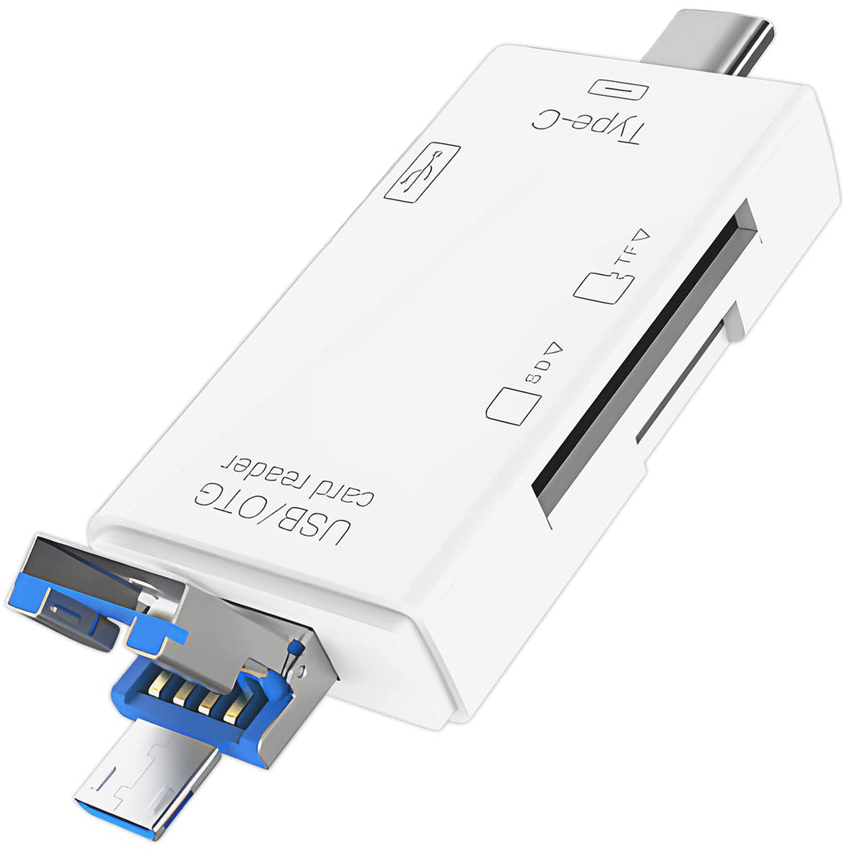 6 in 1 USB C SD Card Reader OTG Adapter Type C USB A Micro USB 3 Plugs Micro SD TF with USB Port for iPhone 16 15 Samsung Galaxy iPad MacBook Android PC Laptop