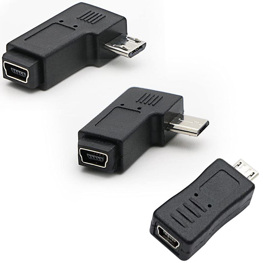 Micro USB Male to Mini USB Female Adapter Connector (Straight / Left-Angle / Right-Angle) for Charging and Data Sync