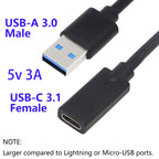 USB 3.0 Type A Male to Type C Female Adapter Cable 5Gbps 5V 3A Fast Charge Data Converter for PC Laptop Keyboard Mouse Flash Drive