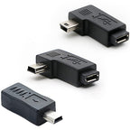 Mini USB Male to Micro USB Female Adapter Connector (Straight / Left-Angle / Right-Angle) for Charging and Data Sync