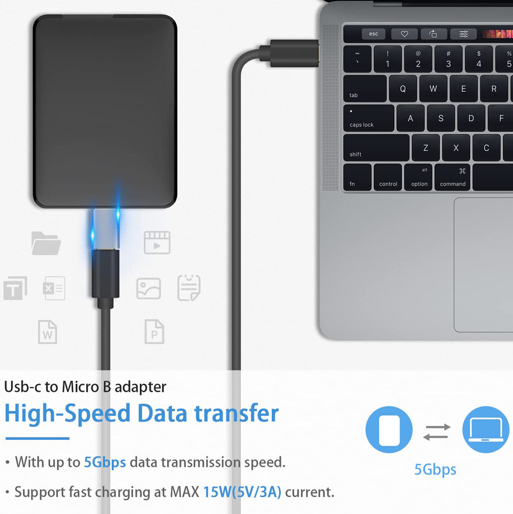 USB C to Micro B Adapter 5Gbps Type C to Micro USB 3.0 Adapter for External Portable Hard Drive SSD HDD Data Transfer and Charging