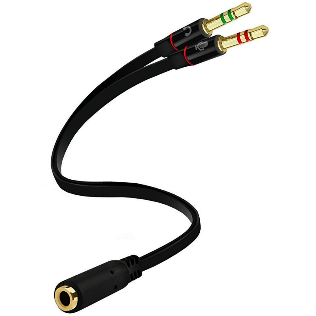 3.5mm Headset Splitter Cable for PC Gold Plated TRRS Female to Dual TRS Male Headphone and Mic Y Adapter 20cm