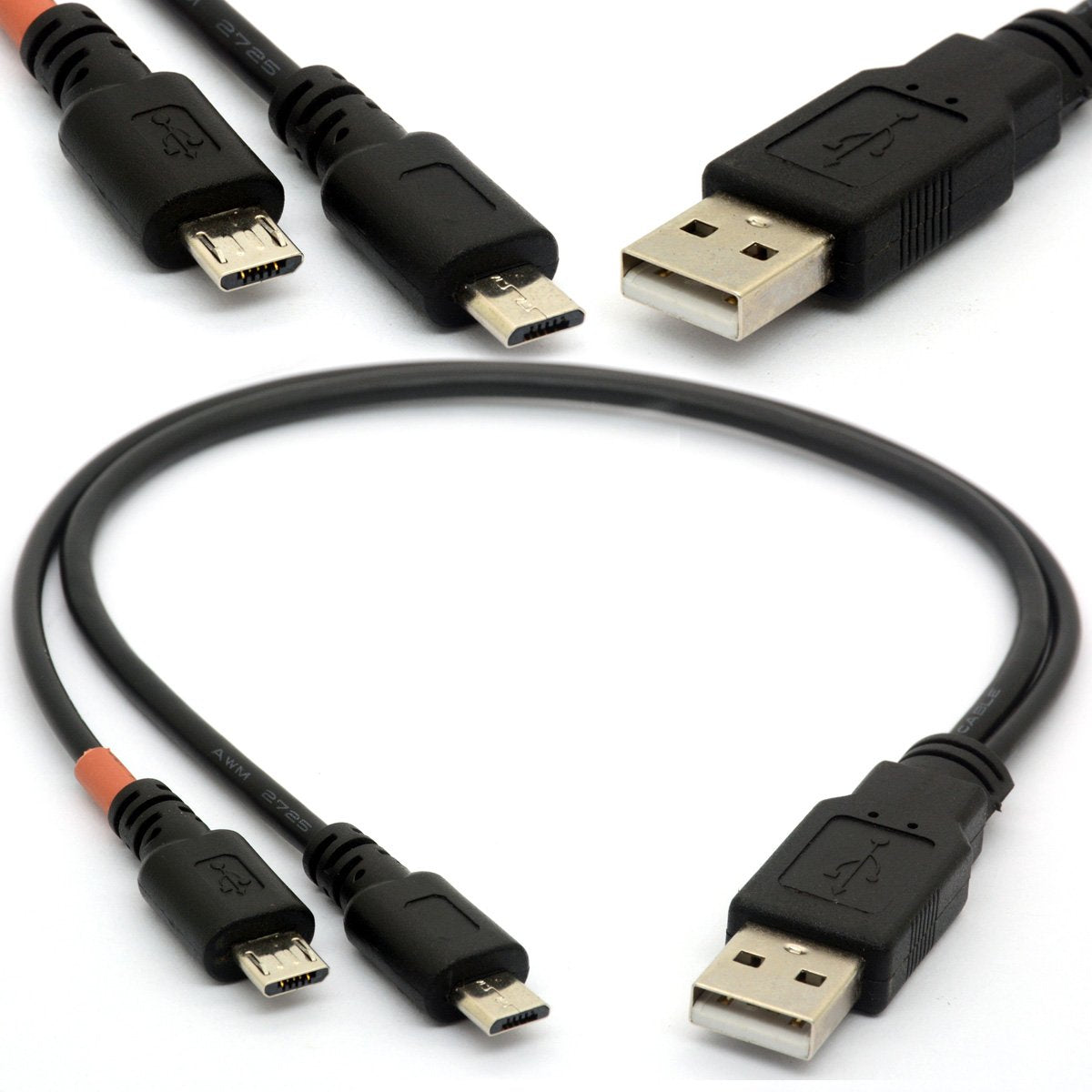 USB A to Dual Micro USB Y Splitter Cable 30cm Charge and Sync Two Micro USB Devices One Port Data and Charge One Port Charge Only