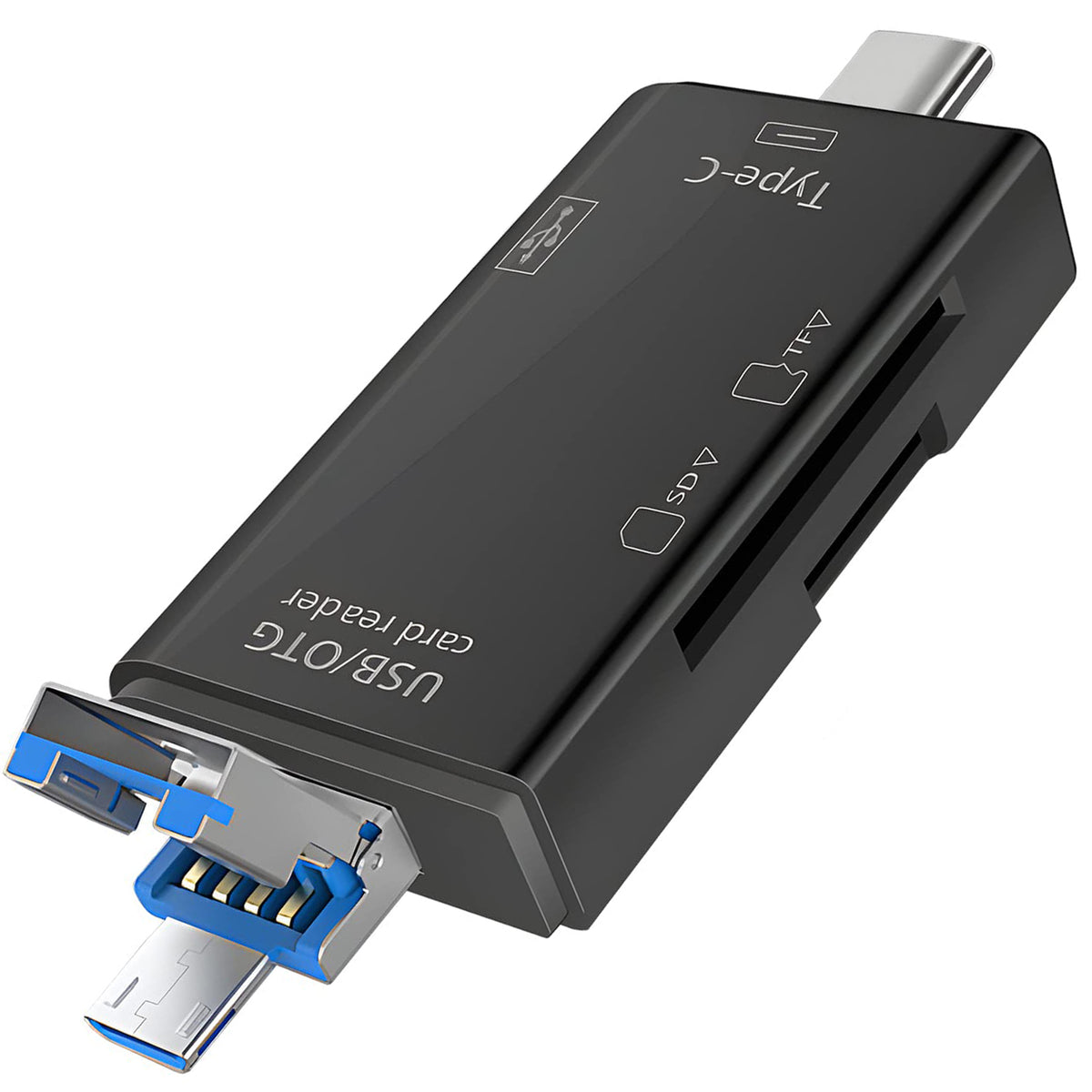 6 in 1 USB C SD Card Reader OTG Adapter Type C USB A Micro USB 3 Plugs Micro SD TF with USB Port for iPhone 16 15 Samsung Galaxy iPad MacBook Android PC Laptop