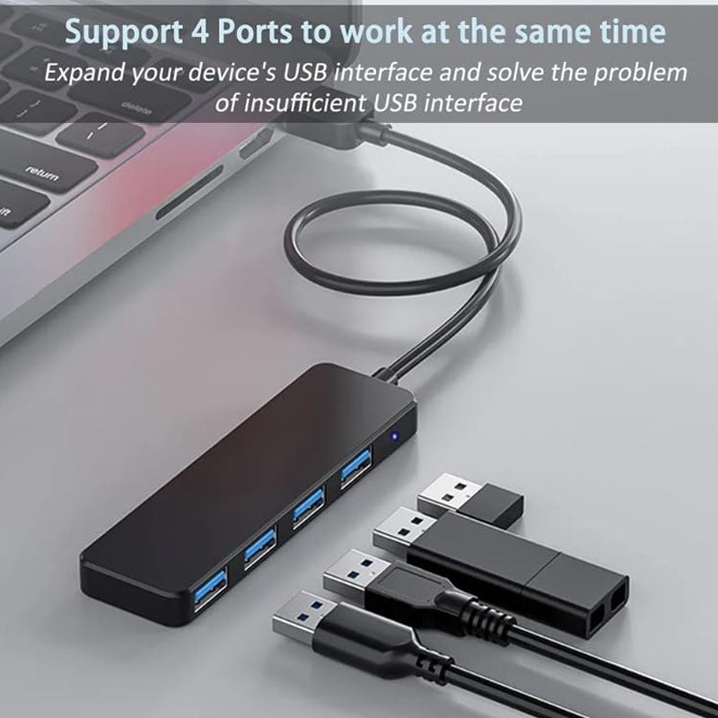 4-Port USB 3.0 Hub – 5Gbps Data Transfer LED Indicator Ultra-Slim 1cm No Charging for USB-A Laptops and PCs