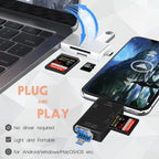 6 in 1 USB C SD Card Reader OTG Adapter Type C USB A Micro USB 3 Plugs Micro SD TF with USB Port for iPhone 16 15 Samsung Galaxy iPad MacBook Android PC Laptop