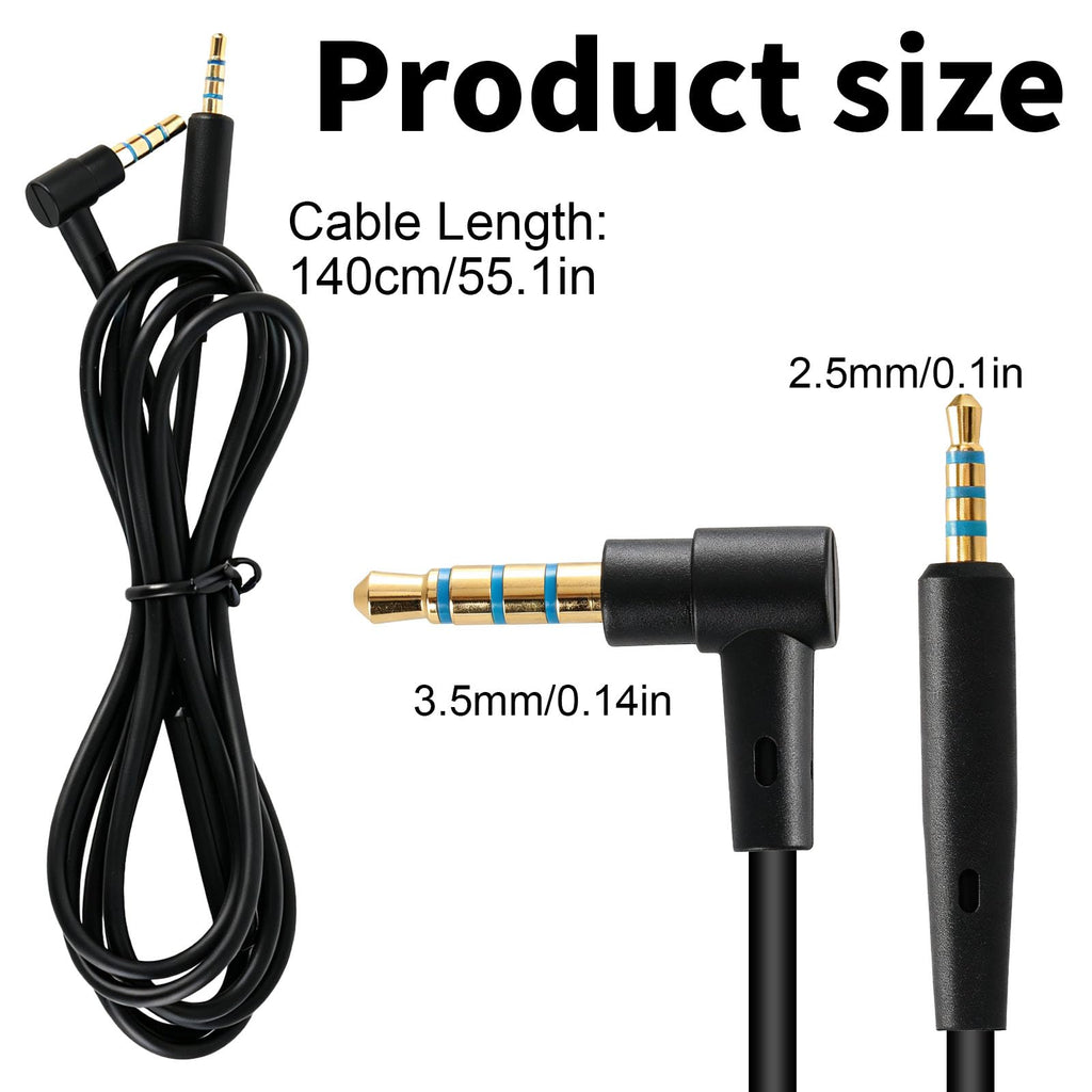 Replacement Audio Cable for Bose QC25 QC35 Headphones – 1.4m TPU Cord, Inline Mic & Volume Control, 3.5mm to 2.5mm