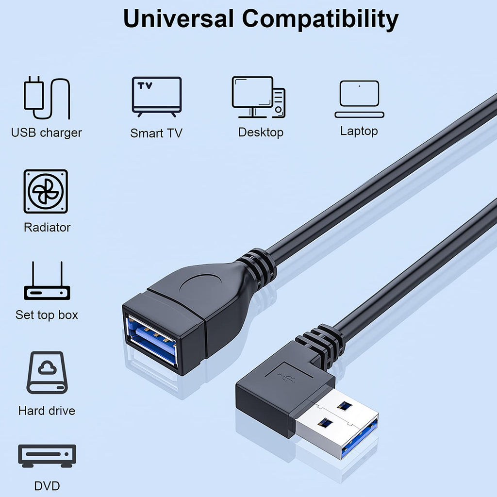 USB 3.0 Extension Cable Male to Female 90 Degree Right Angle 25cm 5Gbps SuperSpeed for PC Laptop Hard Drive Keyboard Mouse USB Hub