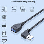 USB 3.0 Extension Cable Male to Female 90 Degree Right Angle 25cm 5Gbps SuperSpeed for PC Laptop Hard Drive Keyboard Mouse USB Hub