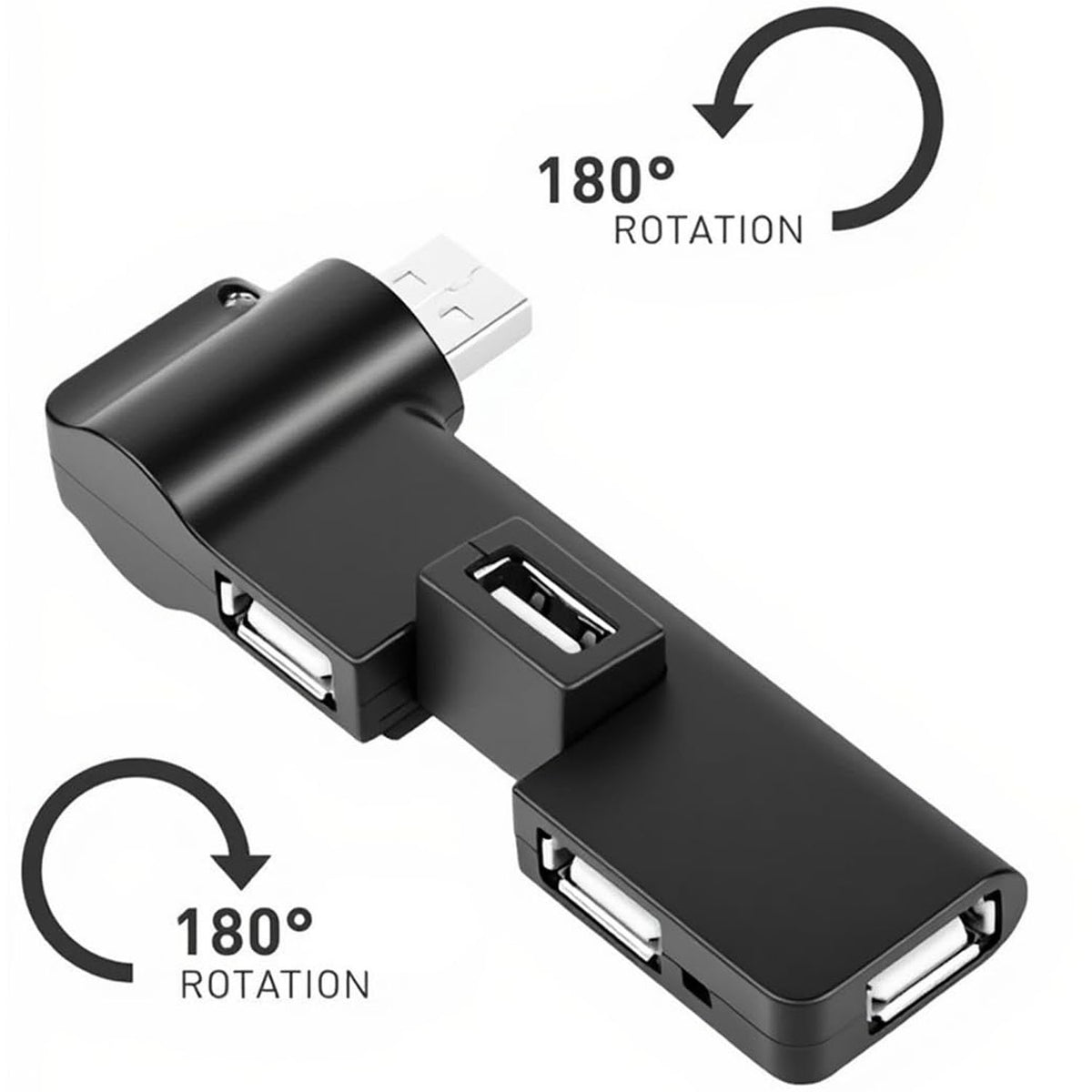 USB 2.0 Hub 4-Port 480Mbps, 90°/180° Rotatable, Plug & Play USB Splitter for Laptop, PC, Flash Drive, Keyboard, Mouse – Windows/Mac/Linux