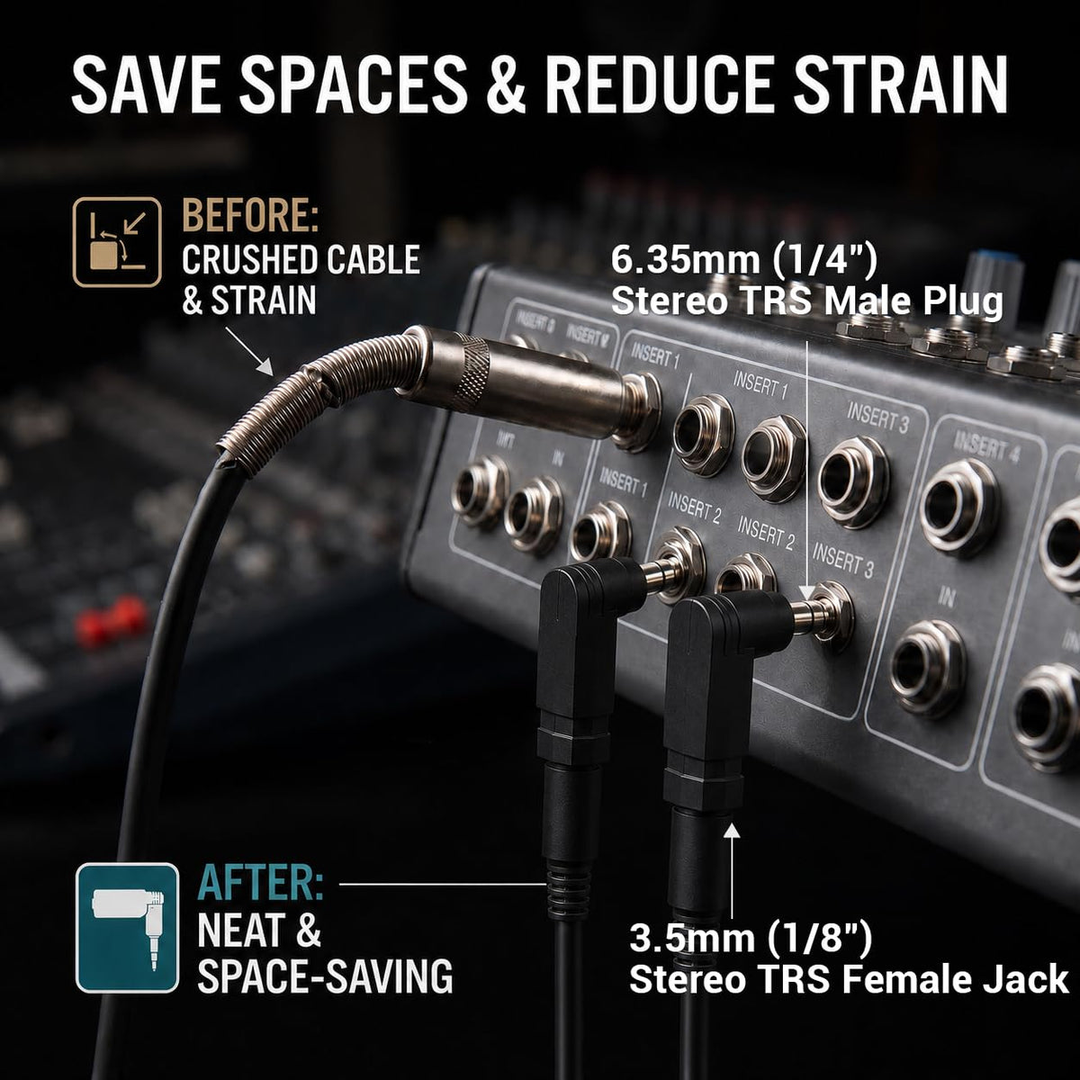 6.35mm to 3.5mm Right Angle Adapter 1/4 Inch TRS Male to 1/8 Inch Female 90 Degree Stereo Audio Converter for Guitar Piano Amplifier Mixer