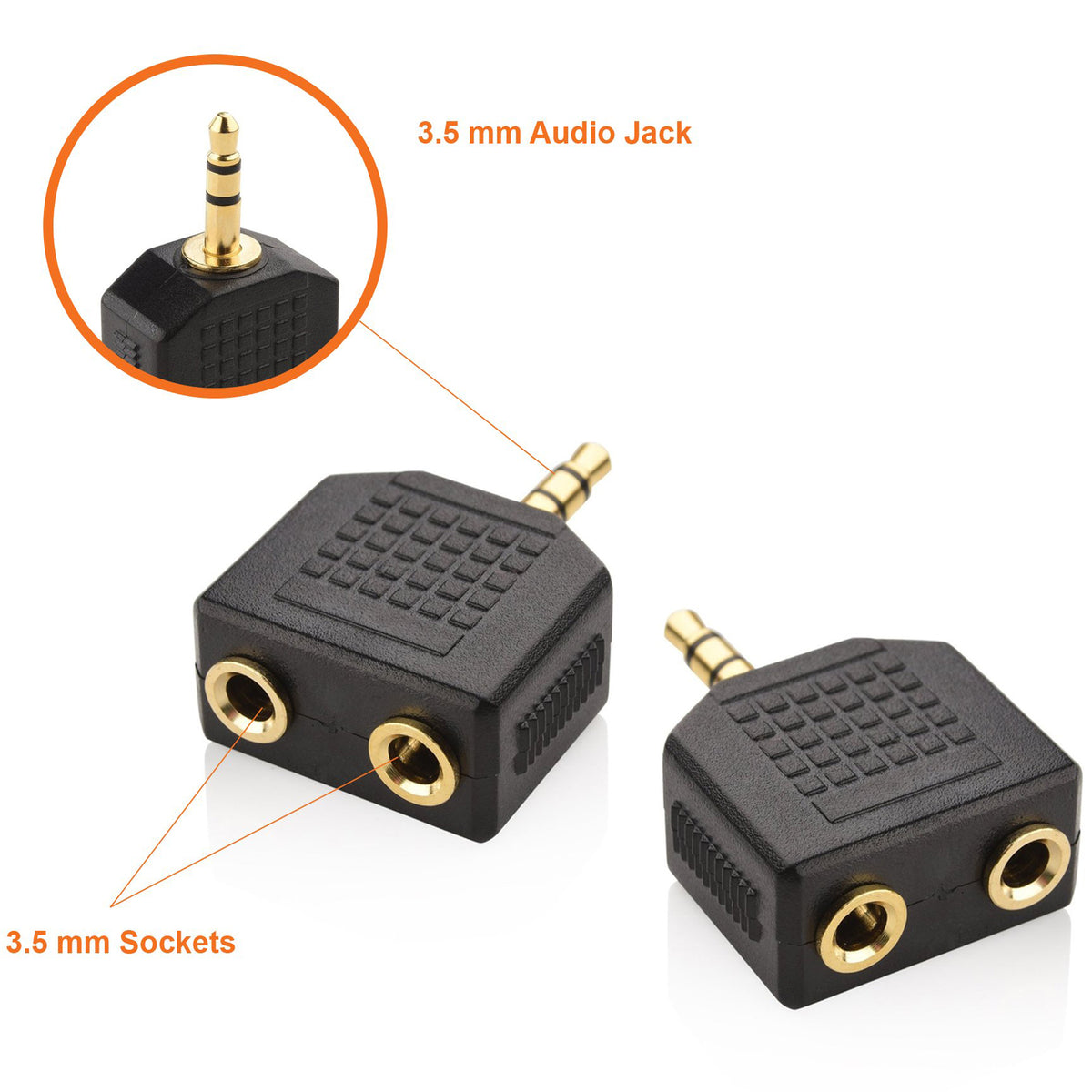 3.5mm Headphone Splitter 1 Male to 2 Female Audio Y Adapter Share Music with Two Headphones 1/8 Inch AUX Connector