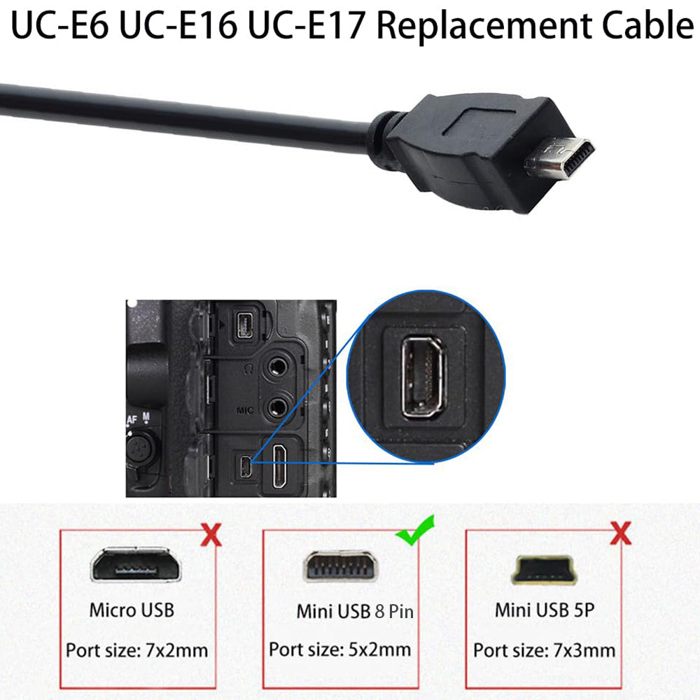 USB C to UC E6 Camera Cable for Nikon DSLR Coolpix D3300 D3200 D5300 D7200 D750 and Sony Panasonic 8 Pin Mini USB to Type C Photo Transfer Cord for iPhone 16 15 iPad