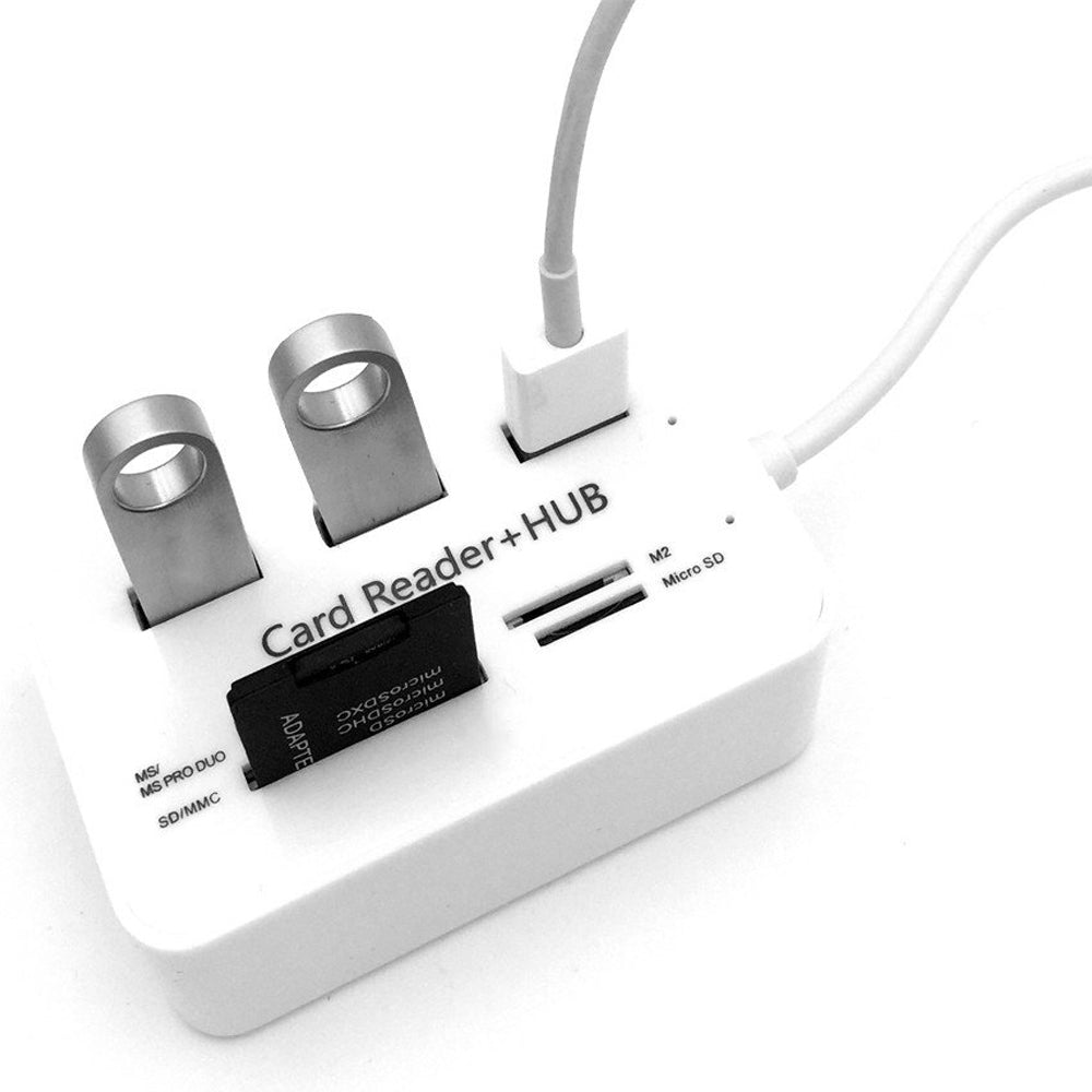 3 Port USB Hub and Multi Card Reader Combo External USB 2.0 Splitter SD TF Micro SD MS M2 Memory Card Adapter for PC Laptop Desktop Mac Windows