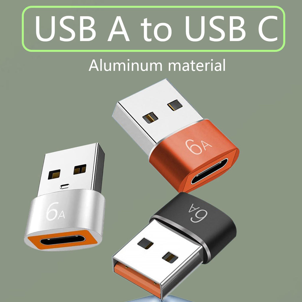 USB to USB C Adapter 6A Fast Charging Type C Female to USB 3.0 A Male Converter 5Gbps Aluminum Connector for Car Charger PC Laptop Wall Charger Power Bank
