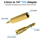 3.5mm 6.35mm Audio Adapter Set 4 Pack Gold Plated 1/8 Inch to 1/4 Inch TRS Stereo Converter for Headphones Amplifiers Mixers