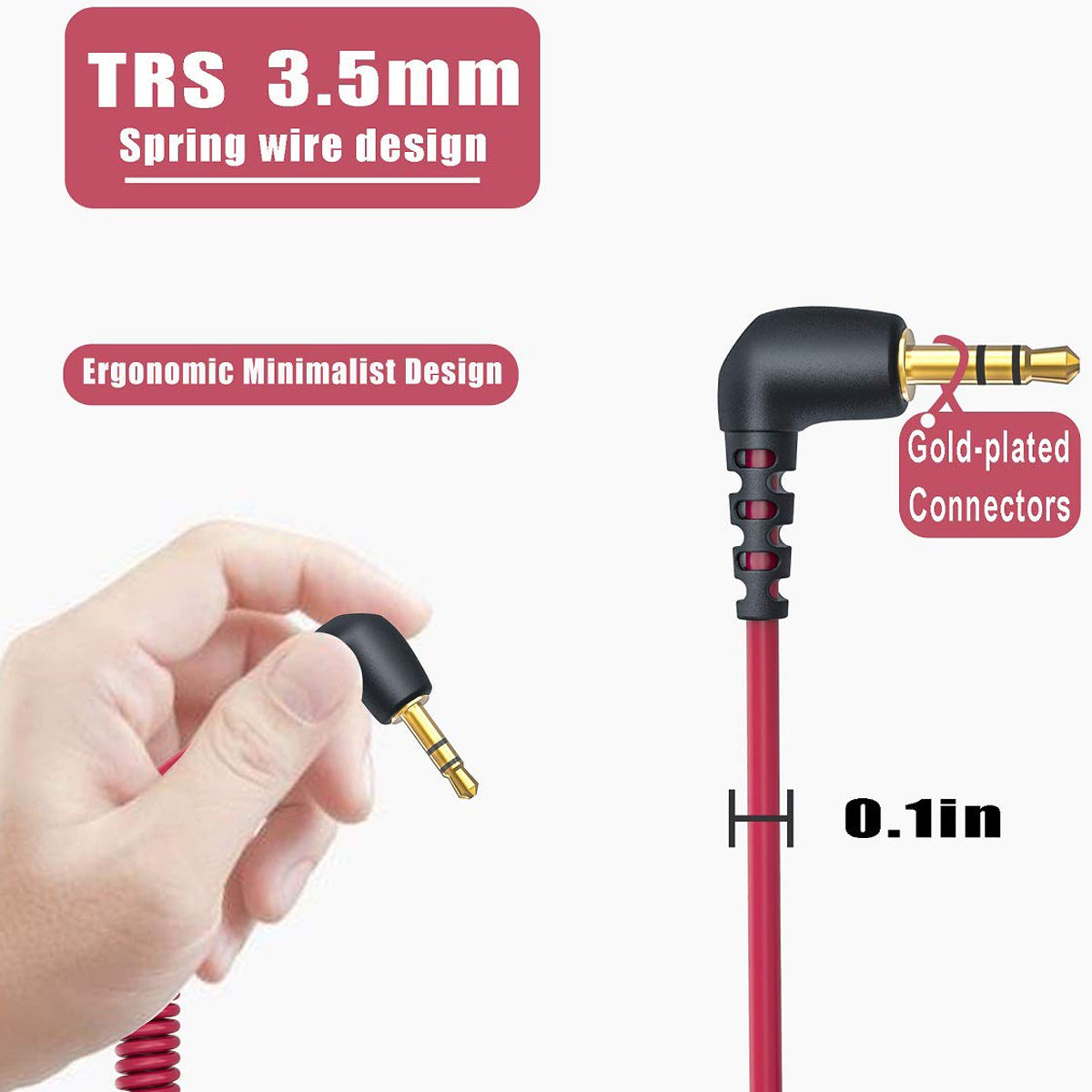 3.5mm TRS Male to Male Coiled Microphone Cable Right Angle Plug for Camera Wireless Mic Receiver DSLR Camcorder Compatible with Rode SC2