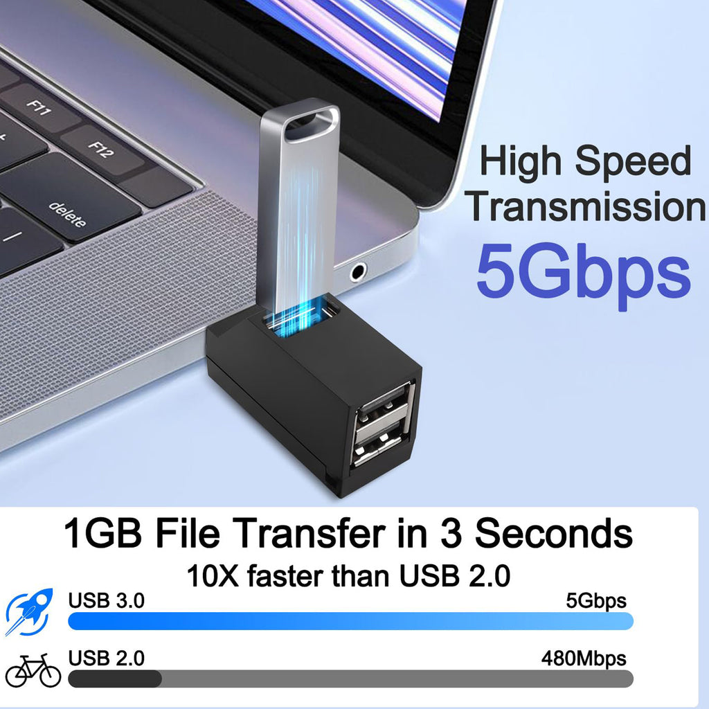 3 Port Portable USB Hub 1 USB 3.0 2 USB 2.0 90 Degree Data Splitter Adapter for PC Laptop MAC