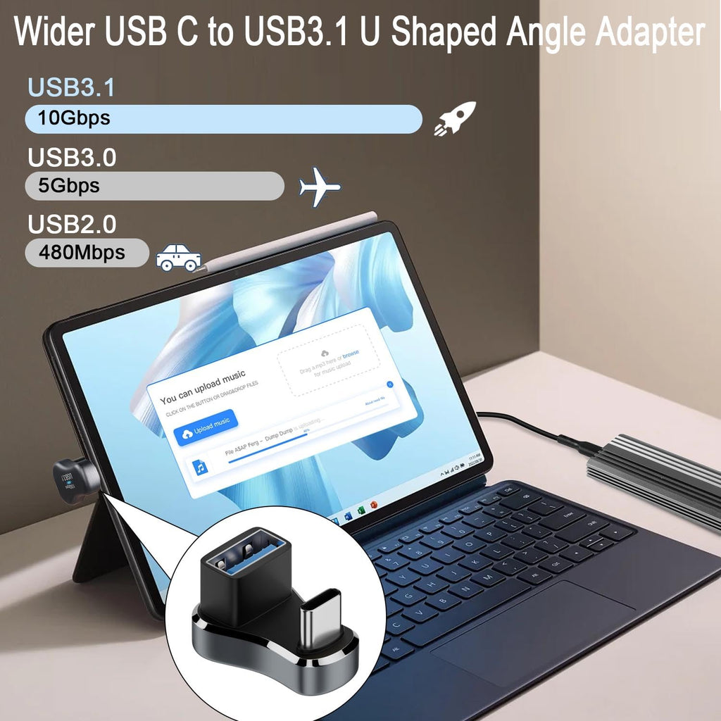 Widened 180 Degree U Shape USB C to USB 3.1 OTG Adapter Type C Male to USB A Female 10Gbps Converter for Steam Deck Switch Laptop Smartphone