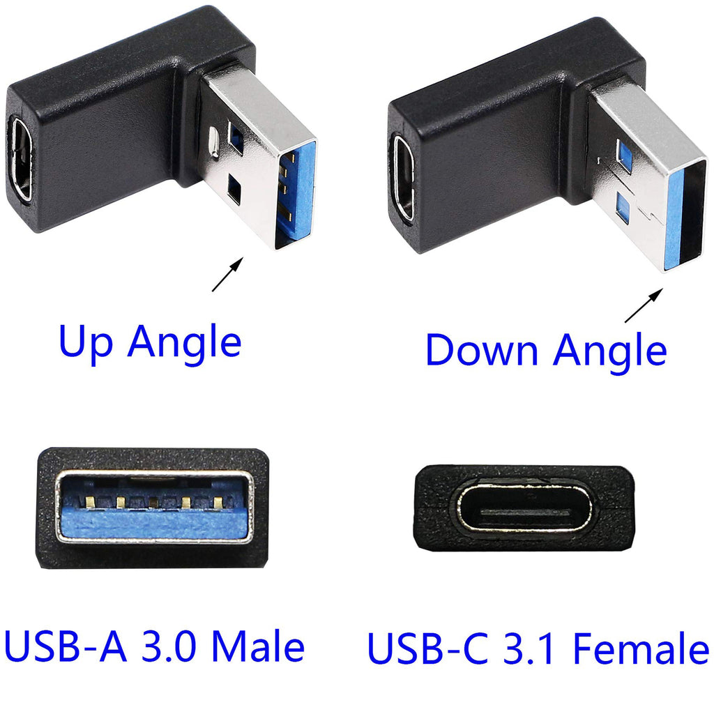 90 Degree USB C to USB A Adapter Type C Female to USB 3.0 Male Connector Compatible with Laptops Wall Chargers