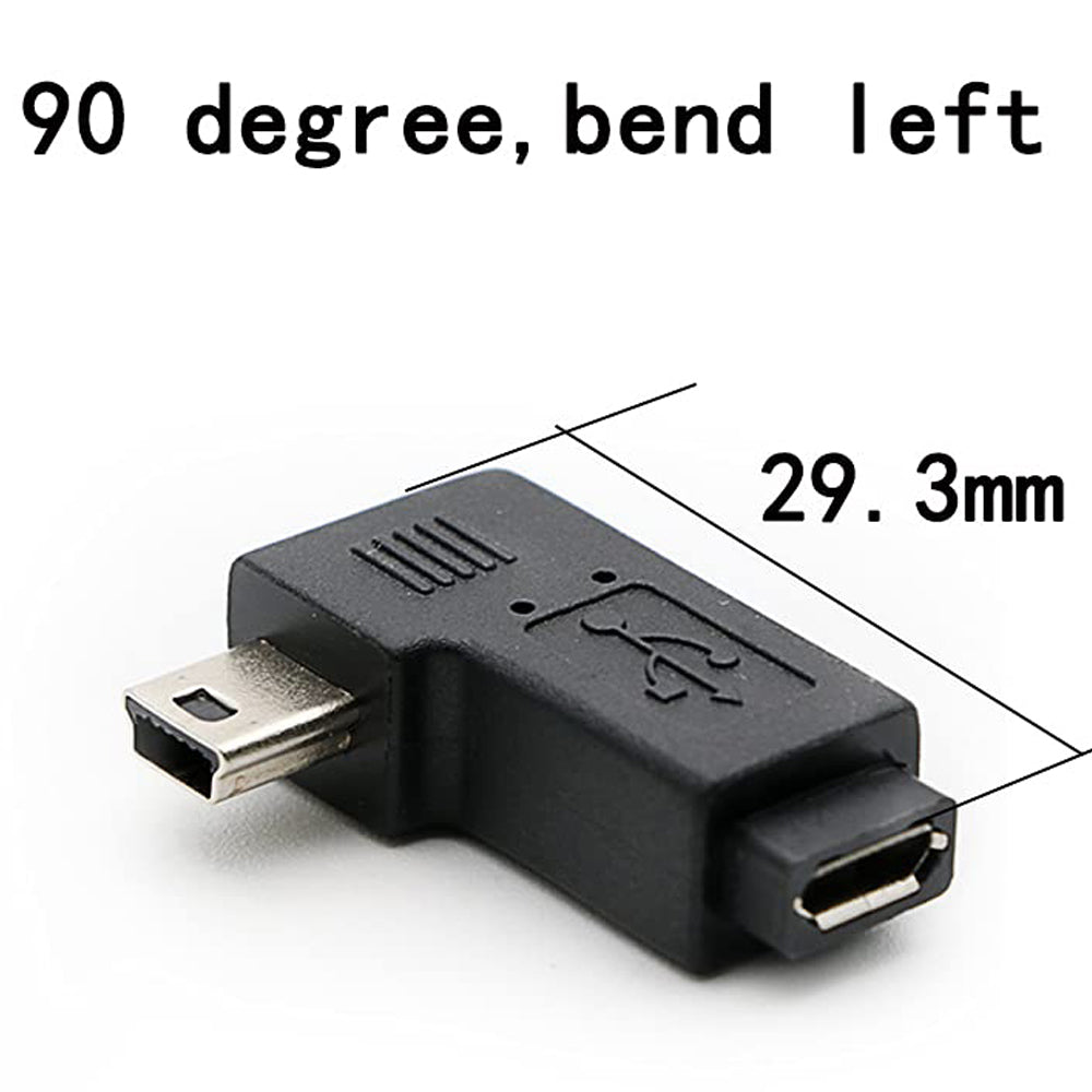 Mini USB Male to Micro USB Female Adapter Connector (Straight / Left-Angle / Right-Angle) for Charging and Data Sync