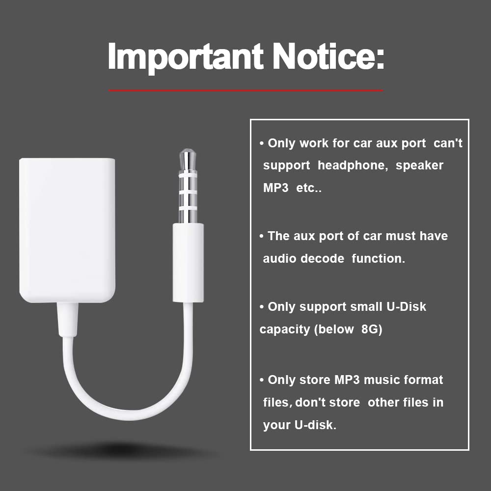 3.5mm AUX to USB 2.0 Adapter for Car MP3 Decoder – 15cm Cable, Play USB Flash Drive Music via Car AUX-IN Port