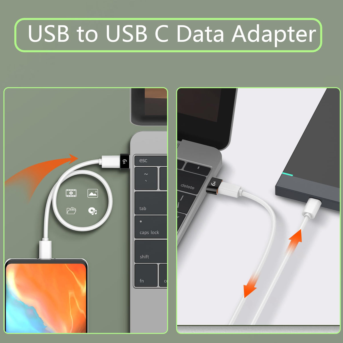 USB to USB C Adapter 6A Fast Charging Type C Female to USB 3.0 A Male Converter 5Gbps Aluminum Connector for Car Charger PC Laptop Wall Charger Power Bank