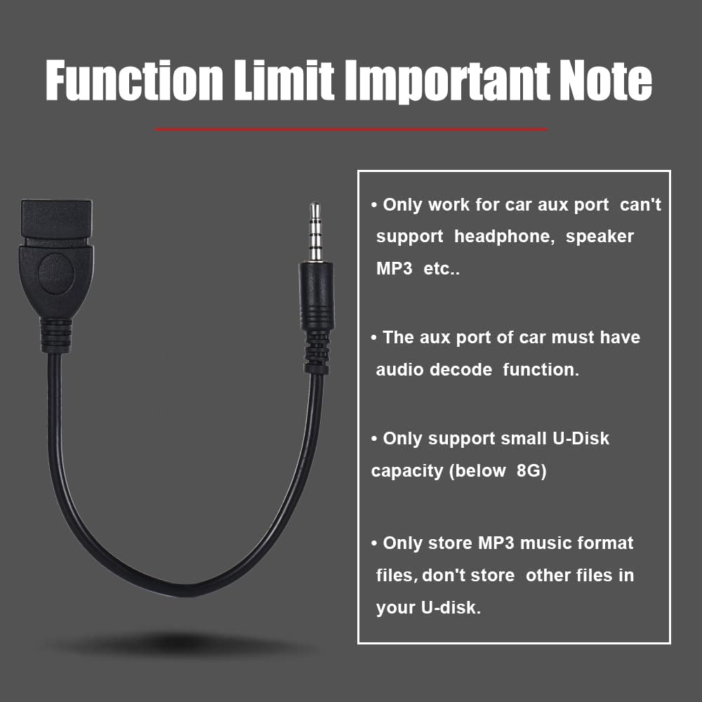 3.5mm AUX to USB Adapter Cable – Play USB Flash Drive Music in Car (Requires AUX Decode Function)