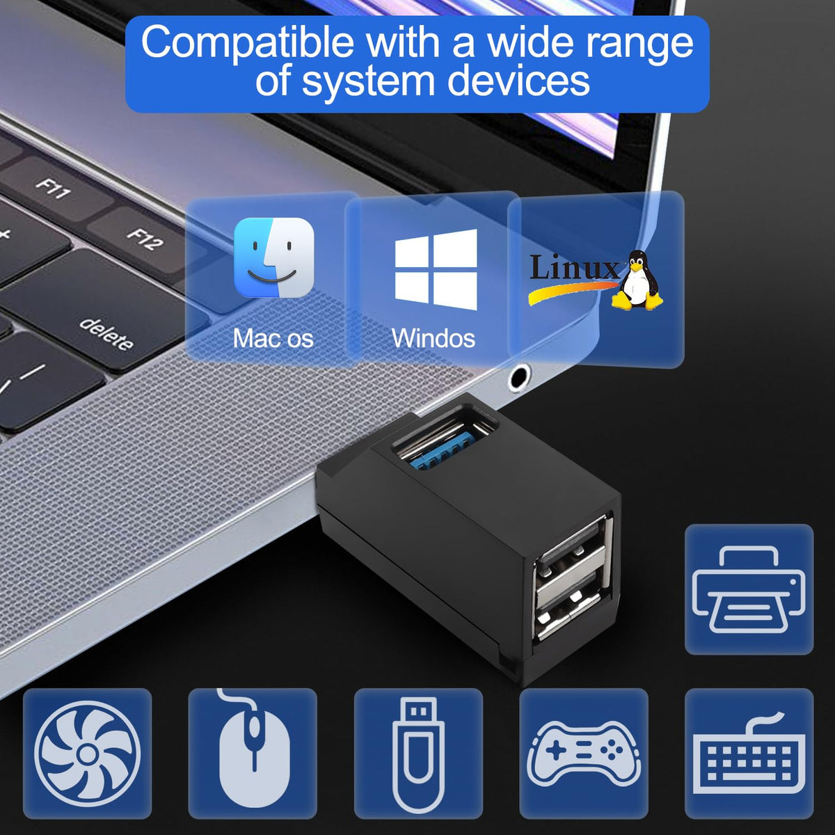 3 Port Portable USB Hub 1 USB 3.0 2 USB 2.0 90 Degree Data Splitter Adapter for PC Laptop MAC