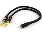 3.5mm Headset Splitter Cable for PC Gold Plated TRRS Female to Dual TRS Male Headphone and Mic Y Adapter 20cm