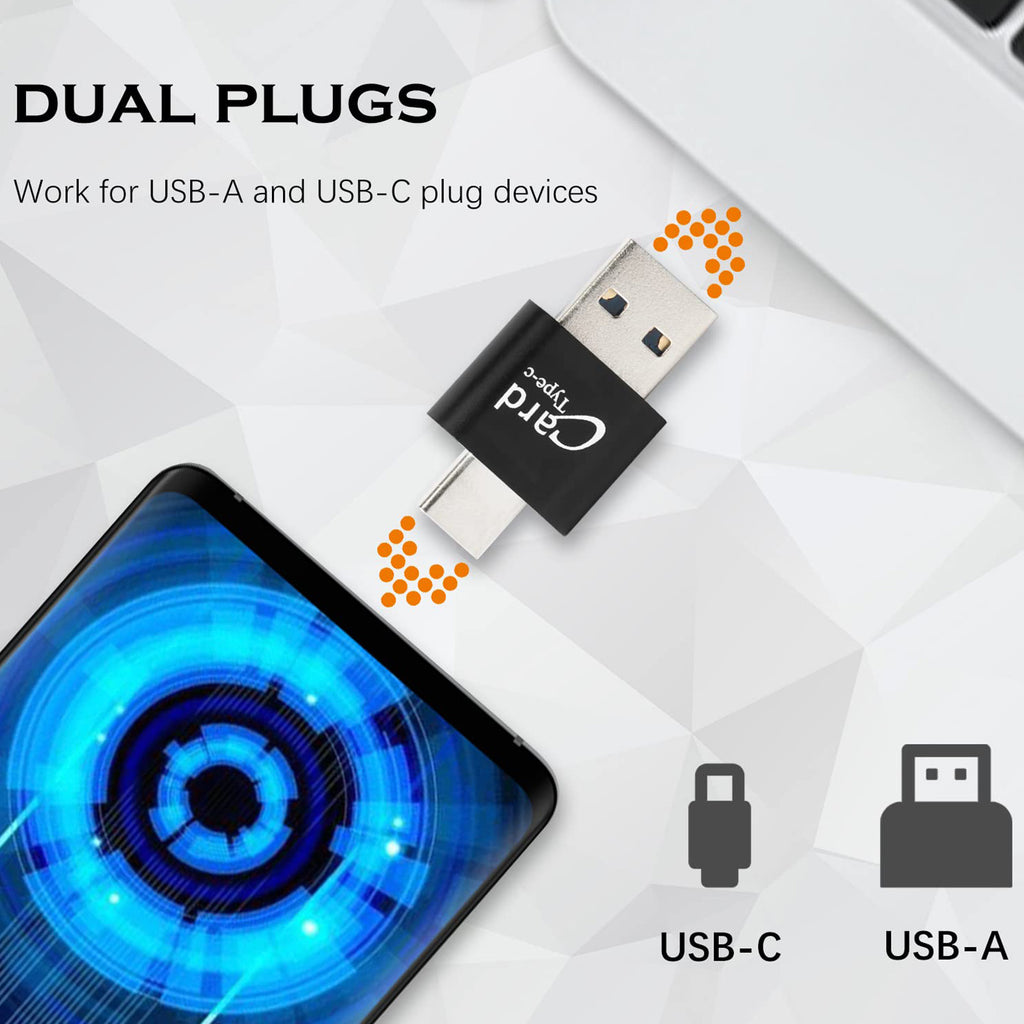 USB C and USB A Micro SD Card Reader 2 in 1 Dual Connector TF Memory Card Adapter OTG Converter for Android Phone iPad MacBook PC Laptop Dash Cam