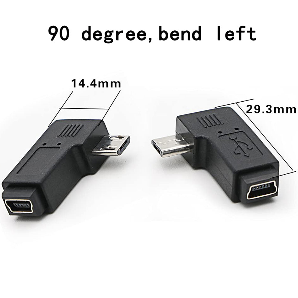 Micro USB Male to Mini USB Female Adapter Connector (Straight / Left-Angle / Right-Angle) for Charging and Data Sync