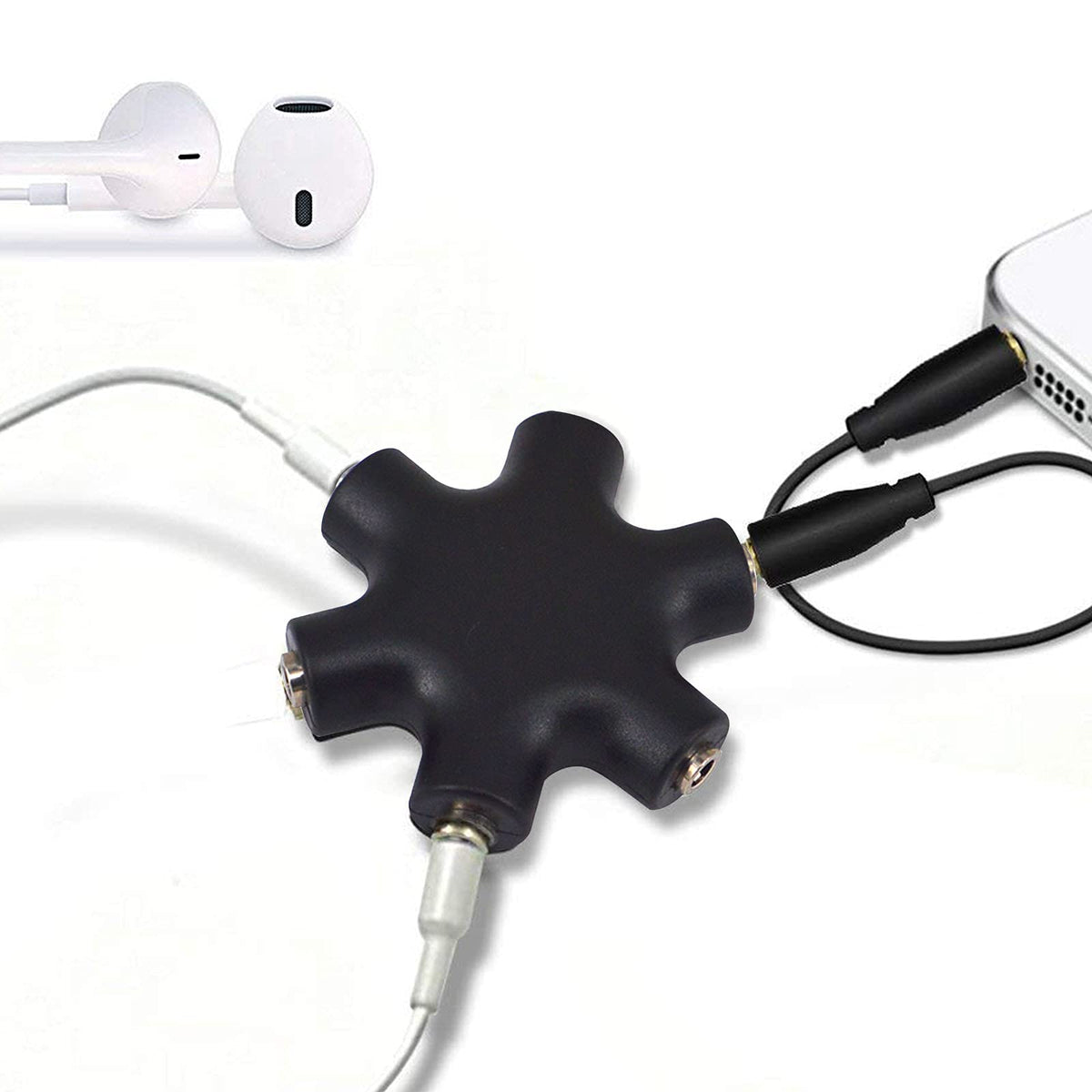3.5mm Headphone Splitter 5 Way 1 Male to 5 Female Audio Hub Share Music with 5 Headphones for Phone Laptop Tablet