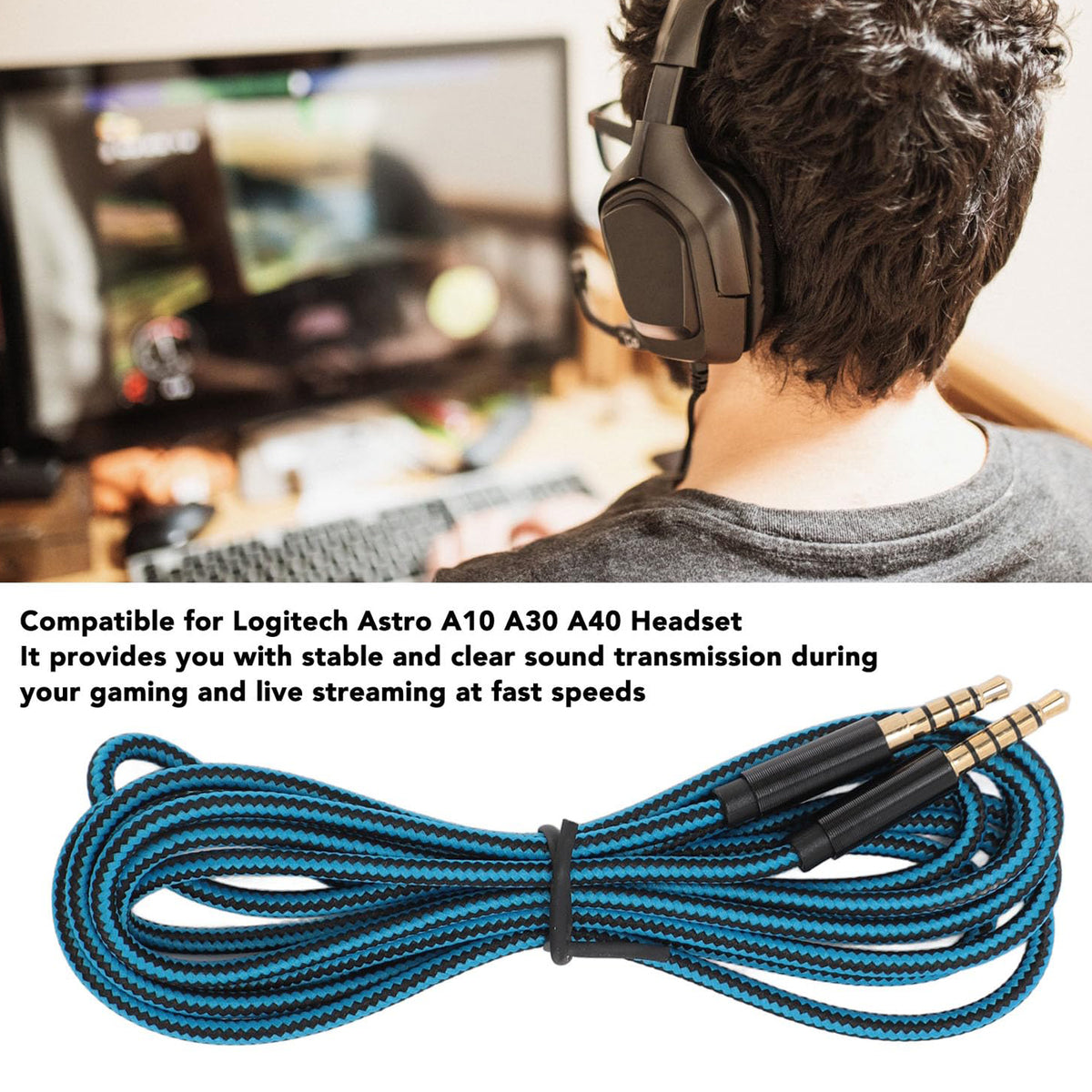 2M Replacement Audio Cable 3.5mm 5-Pole to 4-Pole Aux Cord Compatible with Astro A10 A30 A40 Gaming Headset PS4 Xbox Smartphone PC