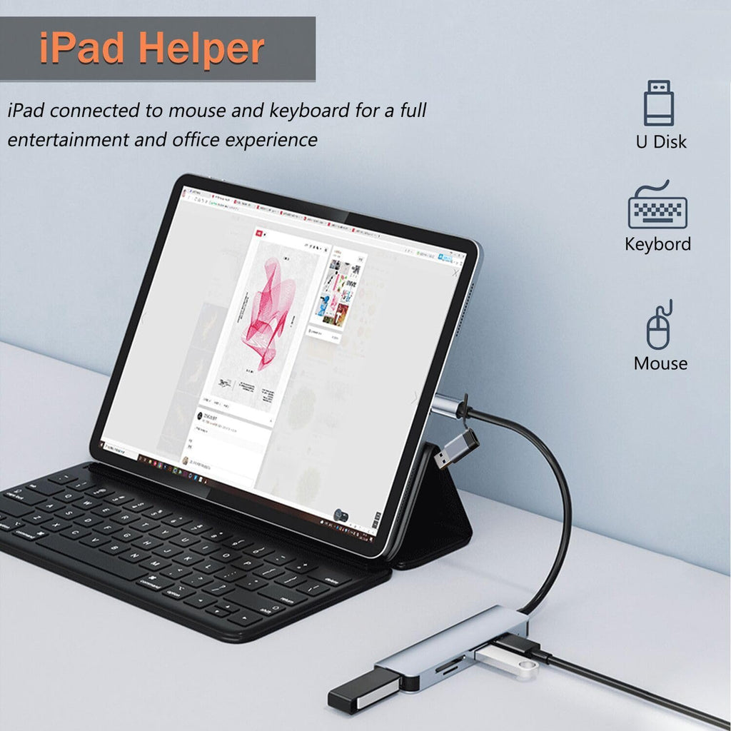 5 in 1 USB C Hub with SD Card Reader Dual USB A and Type C Adapter 5Gbps USB 3.0 Micro SD TF Aluminum Splitter for MacBook Pro Air iPad PC Laptop