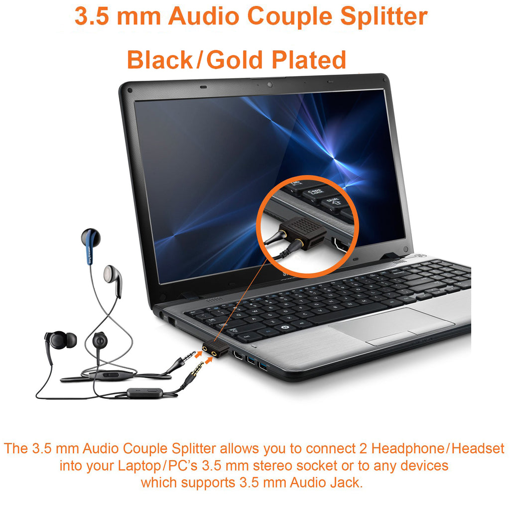 3.5mm Headphone Splitter 1 Male to 2 Female Audio Y Adapter Share Music with Two Headphones 1/8 Inch AUX Connector