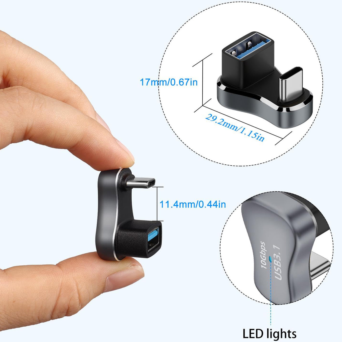 Widened 180 Degree U Shape USB C to USB 3.1 OTG Adapter Type C Male to USB A Female 10Gbps Converter for Steam Deck Switch Laptop Smartphone