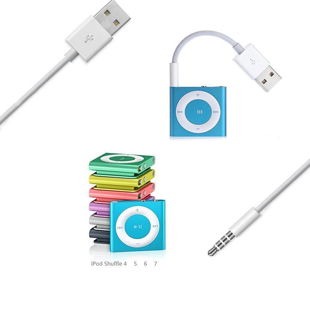 3.5mm to USB Charger & Sync Cable for iPod Shuffle – Compatible with 3rd, 4th, 5th, 6th & 7th Generation, Replacement Data Cord
