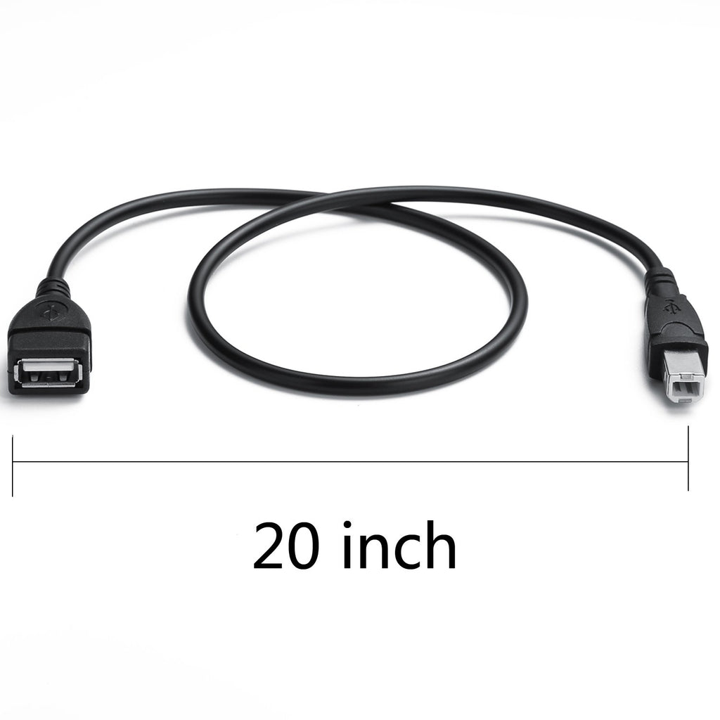 USB 2.0 Type-A Female to Type-B Male Printer Adapter Cable (50cm, Black)