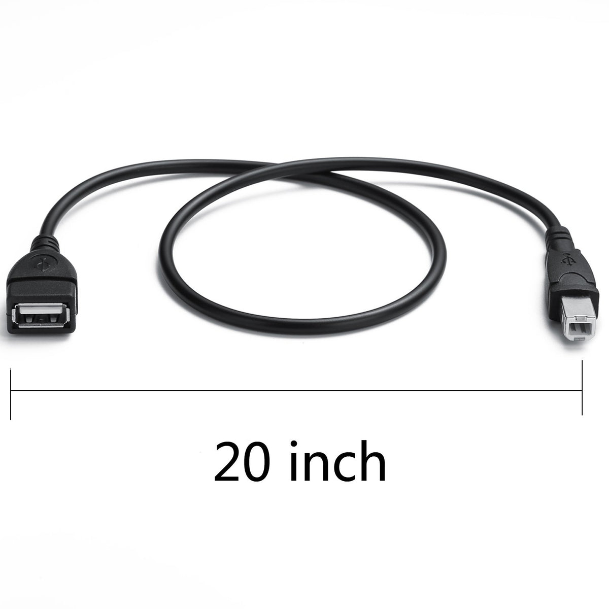 USB 2.0 Type-A Female to Type-B Male Printer Adapter Cable (50cm, Black)