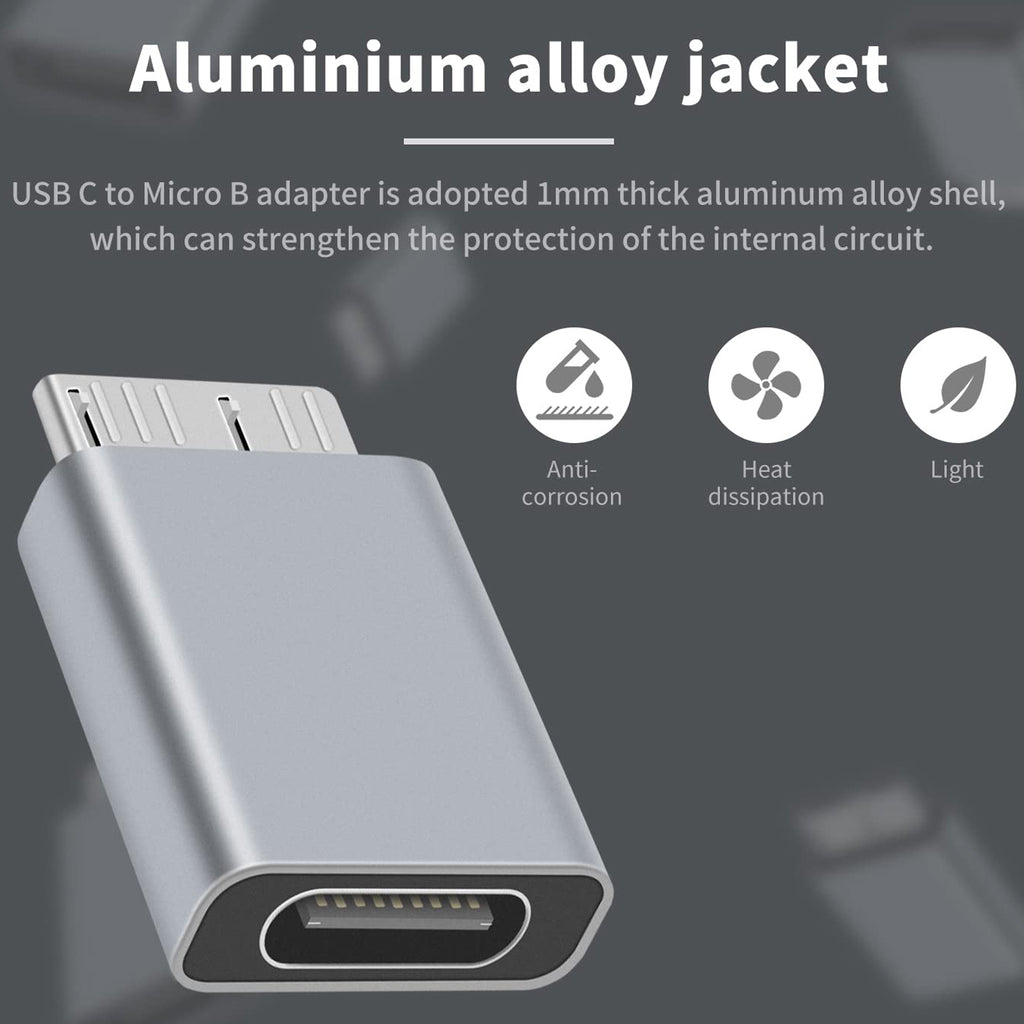 USB C to Micro B Adapter 5Gbps Type C to Micro USB 3.0 Adapter for External Portable Hard Drive SSD HDD Data Transfer and Charging